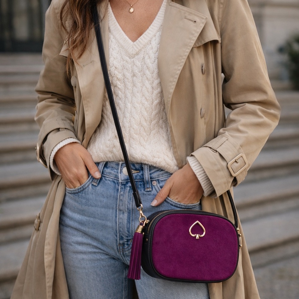 KATE SPADE PURPLE LEATHER AND SUEDE CROSSBODY BAG LIKE NEW